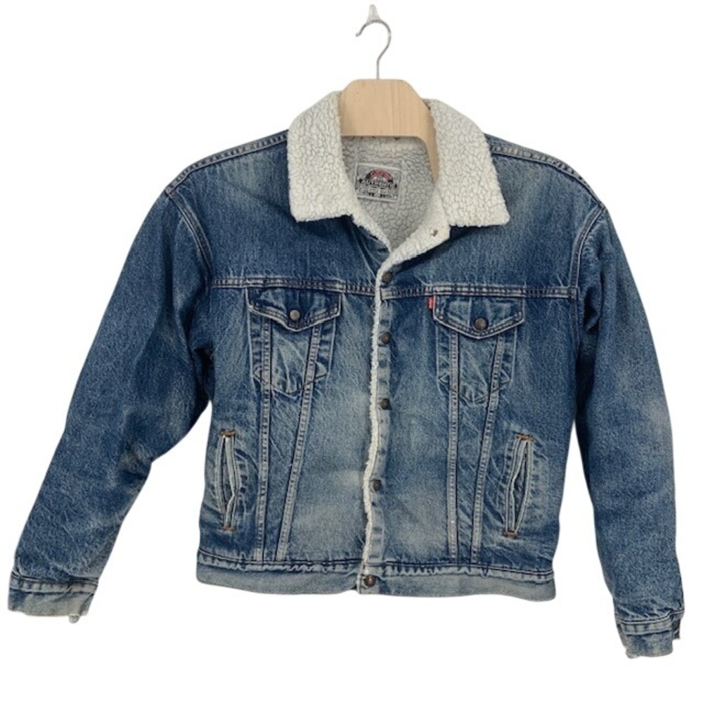 Vintage Levi's Sherpa Denim Trucker Jacket XL Made USA Stonewash Western Rugged